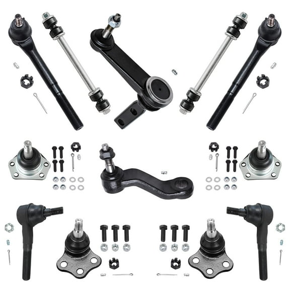 Detroit Axle - Front 12pc Suspension Kit for 2WD 2000-2001 Dodge Ram 1500, 2 Upper Control Arms 2 Lower Ball Joints 4 Outer & Inner Tie Rods 2 Sway Links 1 Pitman Arm 1 Idler Arm Replacement