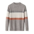 thumbnail image 3 of Suéter de cachemira para hombre, 100 % lana pura, cuello redondo, otoño e invierno, grueso, a rayas, color a juego, jersey de punto coreano, 3 of 5