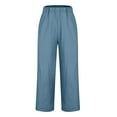 thumbnail image 4 of VEKDONE Summer Linen Straight Trousers for Women High Elastic Waist Ankle Pants Loose Fit Plus Size Lounge Pant with Pockets Solid Color Lightweight Long Pants ZB Blue Large, 4 of 7