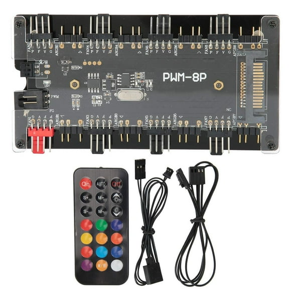 2 en 1 PWM + ARGB Case Fan Hub con 5V 3pin 8 Puertos ARGB + 8 Puertos de Ventilador (4pin) para Vent