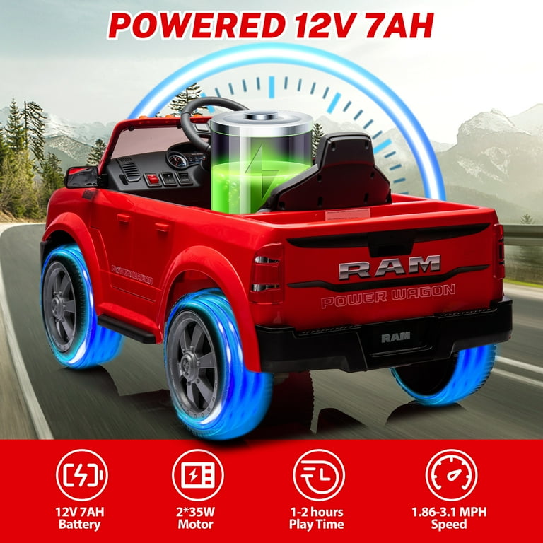 Licensed Dodge RAM 2500 12V Ride On Cars with Remote Control Kids Electric Ride on Pickup Truck with Music MP3 USB Port Cup Holder Back Storage