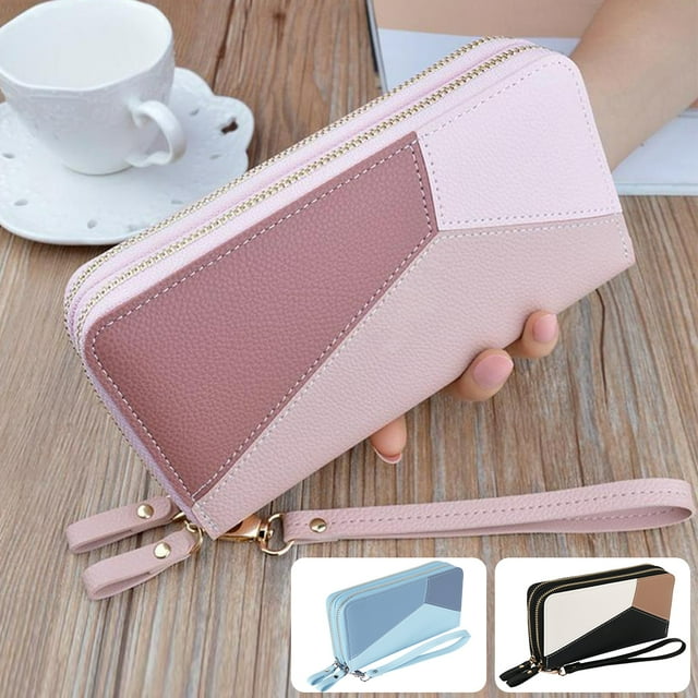 Everso Cartera de Cuero con Doble Cremallera para Mujer, Cartera con Compartimento para Tarjetas