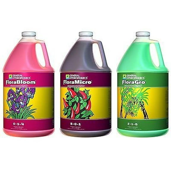 Hydro Crunch General Hydroponics Flora Series 1 Gallon - FloraGro, FloraBloom, FloraMicro