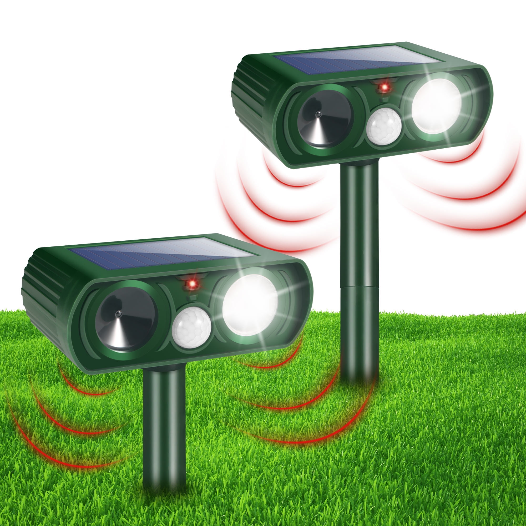 Onemayship 2Pack Upgraded Solar Animal Repellent - Waterproof Outdoor Ultrasonic Pest Deterrent Device to Keep Deer, Cat, Dog, Raccoon