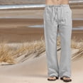 thumbnail image 5 of Pantalones casuales de lino para hombre, pantalones holgados de pierna recta con cintura elástica, pantalones de yoga para playa y verano, 5 of 5