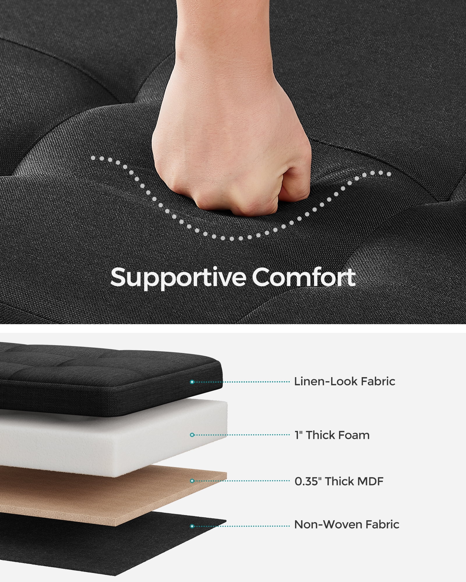 SONGMICS 43" Storage Ottoman Bench Foldable Ottoman with Storage Ottoman for Bedroom Living Room Ink Black