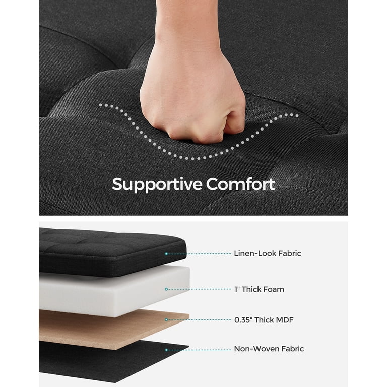 SONGMICS 43in Storage Ottoman Bench, Folding Linen, Black photo 6