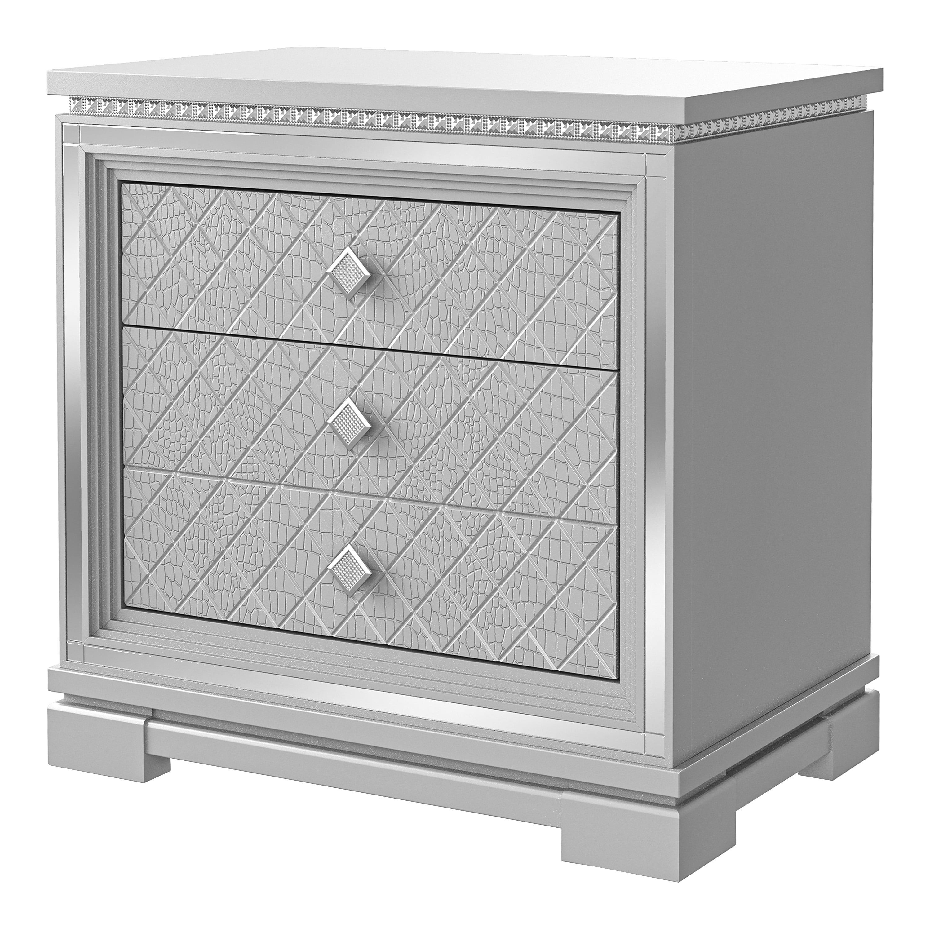 Furniture of America Gelmore Adult Glam 2-Drawer Nightstand, Silver
