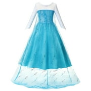MAVLLY Princess Costume for Girls Cosplay Dress Bling Synthetic Crystal Bodice Snow Queen Princess Party Dress Fancy Children Clothes with Accessories Set 8 (2-12T)