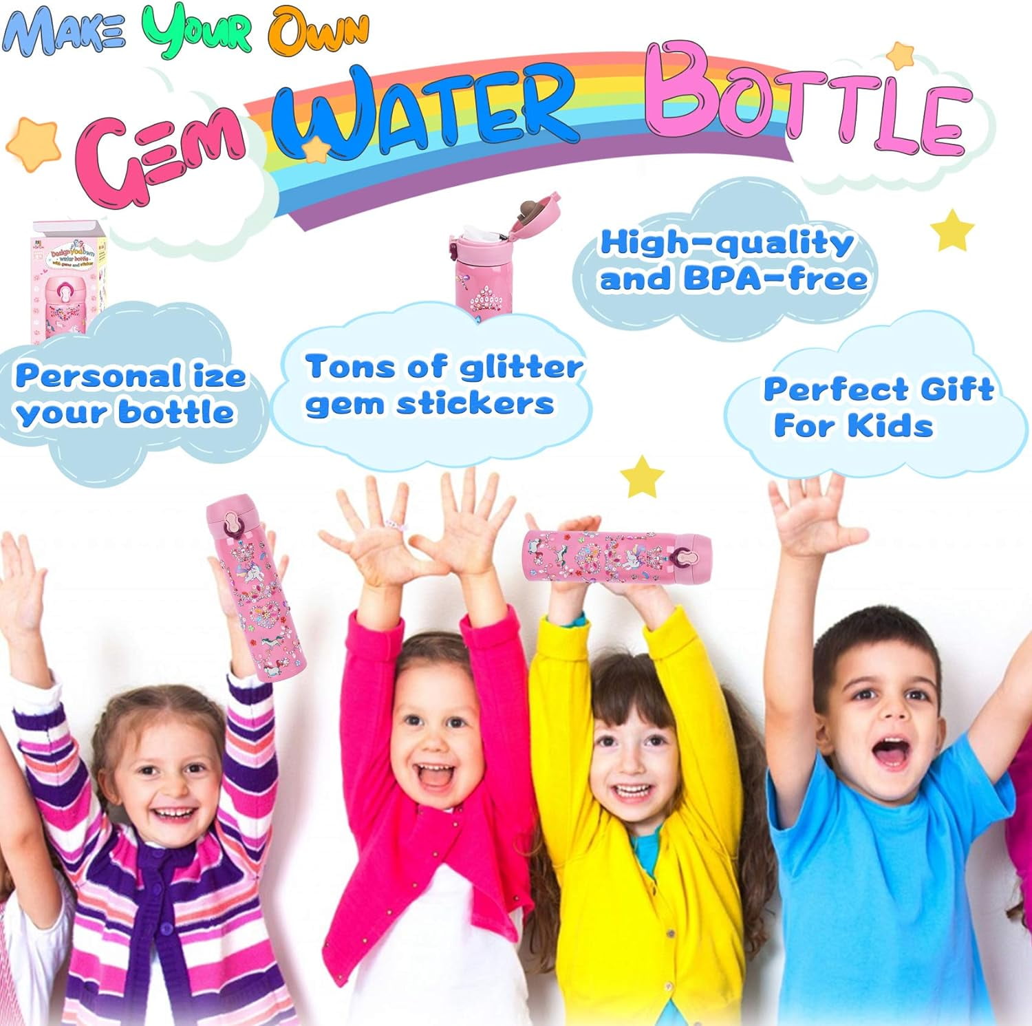  Valentines Day Gifts for Kids-Decorate Your Own Water Bottle  Kits for Girls, Arts and Crafts for Girls Age 4-8 6-8 with Unicorn  Stickers, Easter Birthday Unicorns Gifts for Kids 4 5