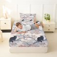 thumbnail image 3 of Manfei Vintage Branch Cat Twin Fitted Sheet, Chinese Cherry Blossom Bedding, Gray Pink, 2 Pieces, 1 Fitted Sheet and 1 Pillowcase, 3 of 6