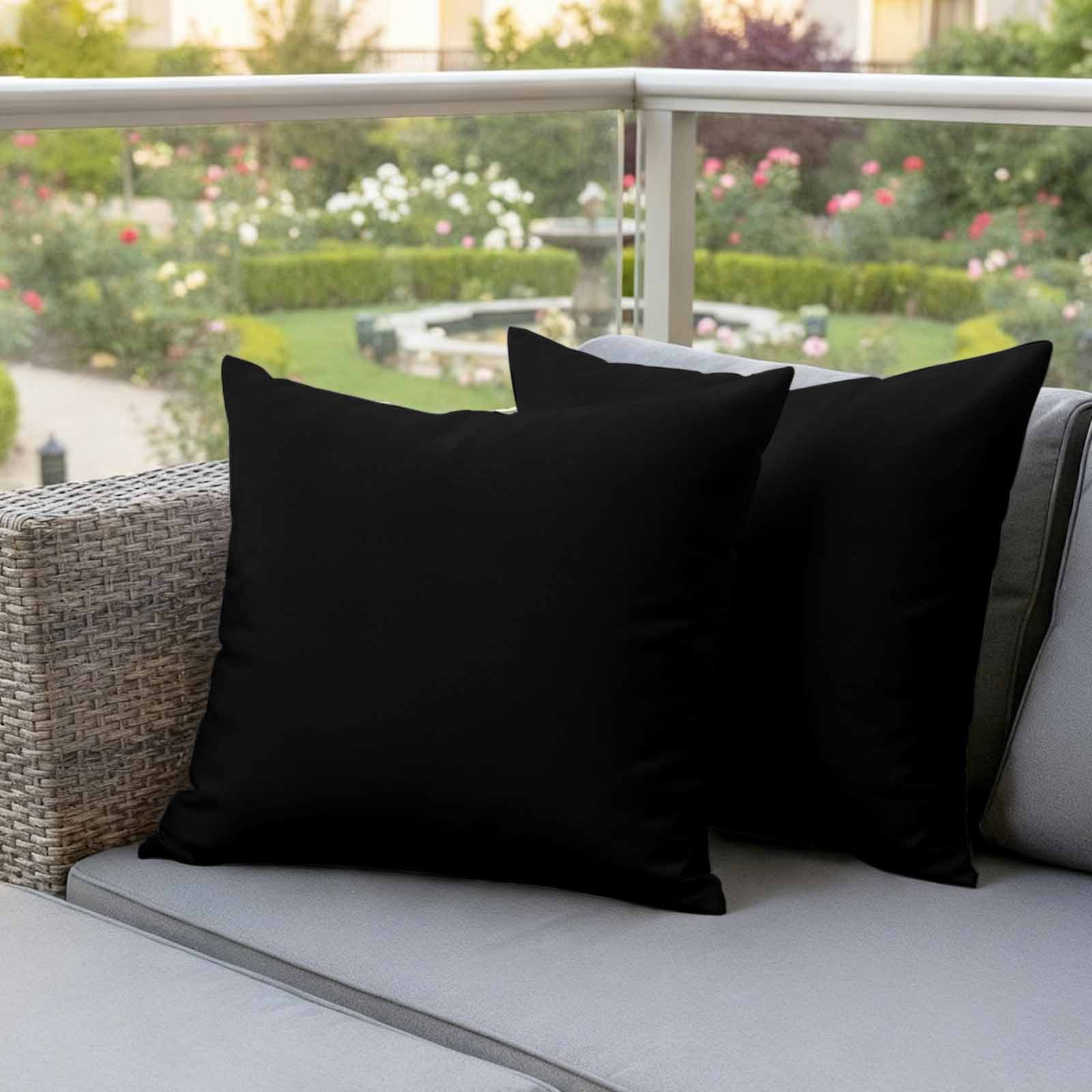 Black Outdoor Waterproof Pillow Covers, Solid Color Farmhouse Black Decorative Square Throw Pillowcase Sofa Cushion Sham for Patio/Couch/Chair, 16"x16" 2 Pack