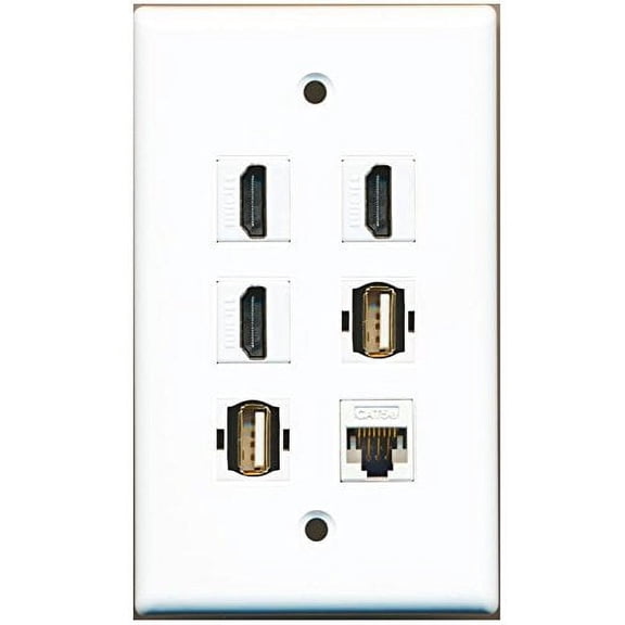 RiteAV 3 HDMI Cat5E 2 USB A-A Wall Plate White
