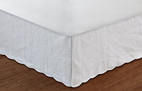 WHITE QUILTED Twin Full Queen King BEDSKIRT COTTAGE PAISLEY BED SKIRT RUFFLE 