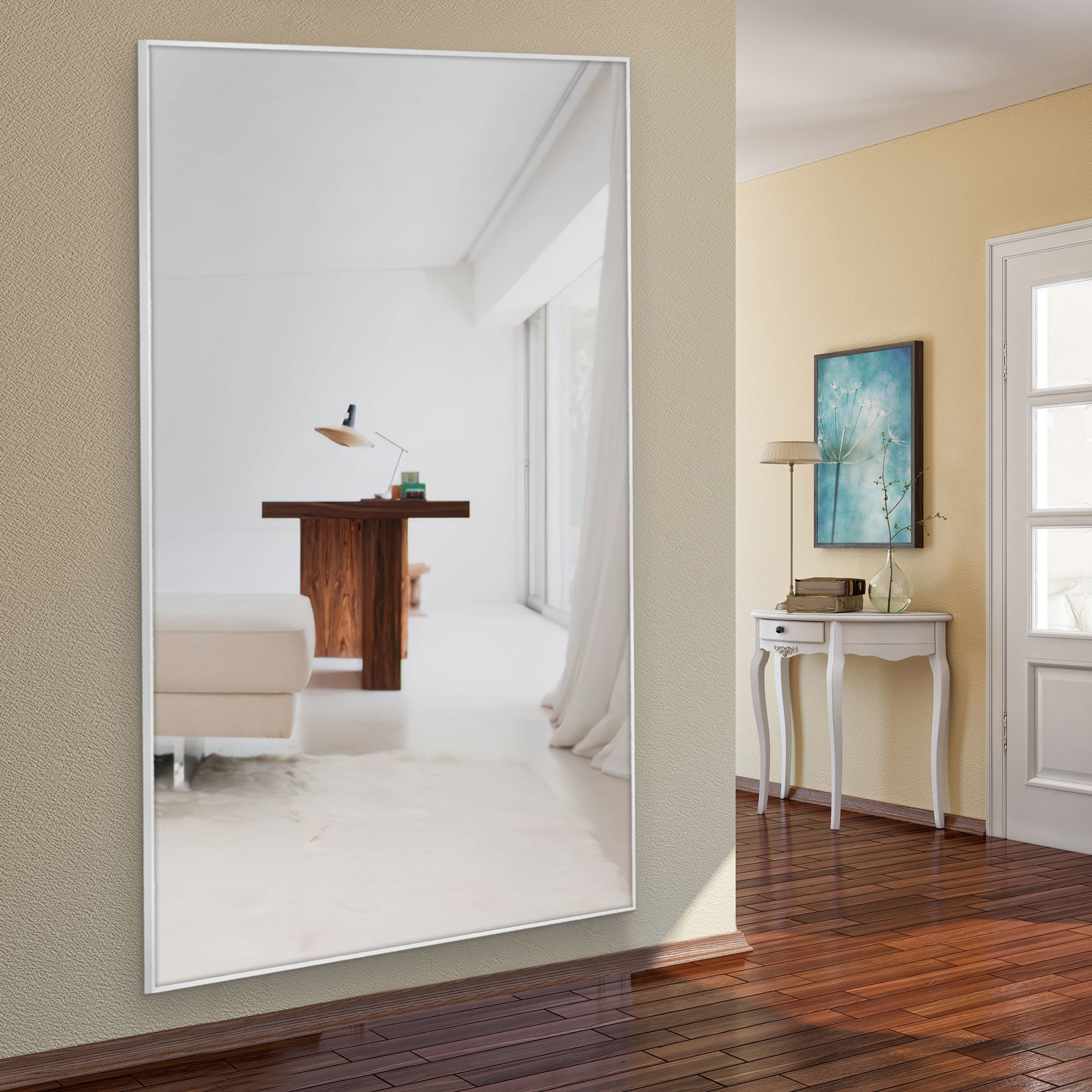 71"x28" Aluminum Alloy Frame Mirror Rectangular Full Length Floor Mirror with Stand White