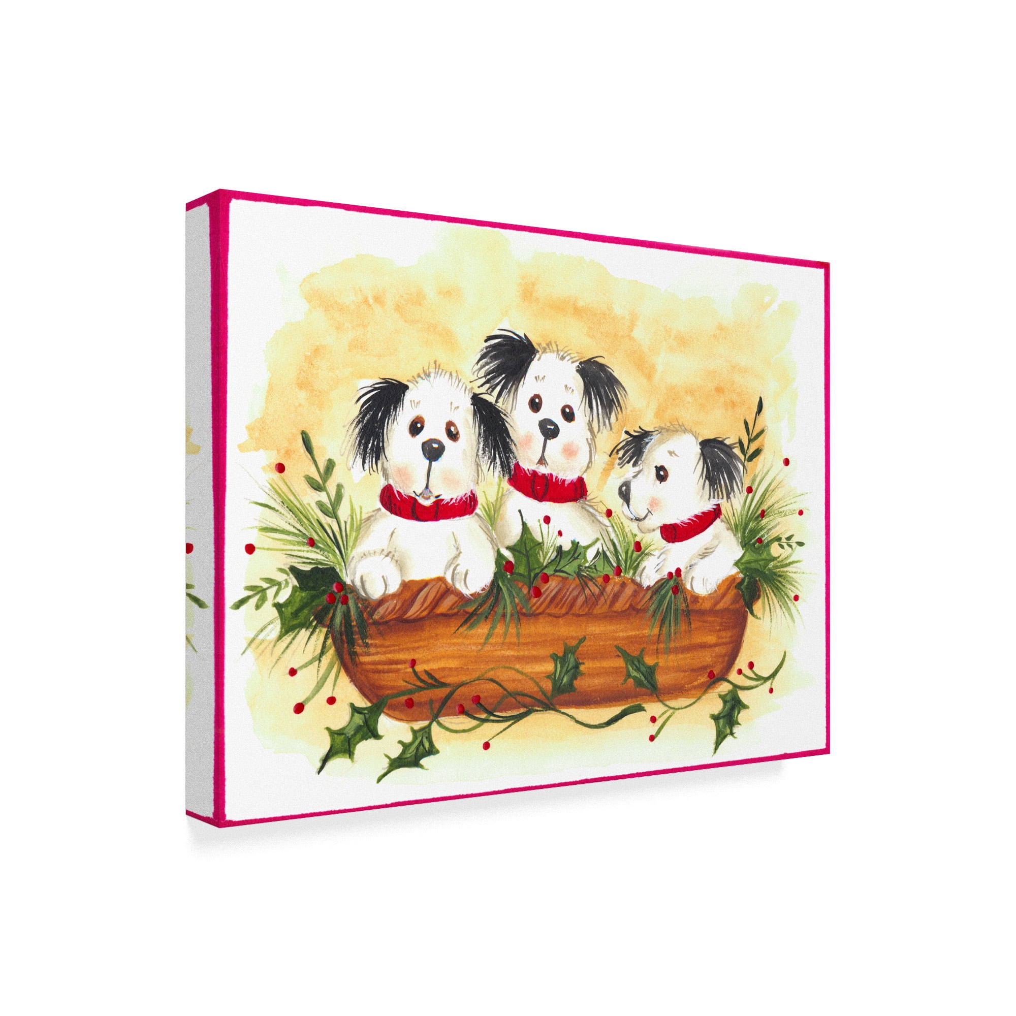 Trademark Fine Art 'Christmas Puppies' Canvas Art by Beverly Johnston