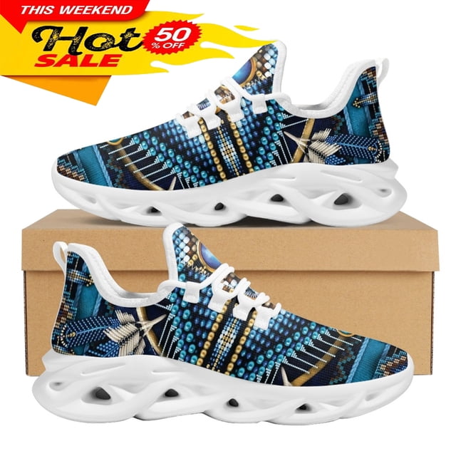 Zapatillas de deporte informales de malla con diseño tribal americano para mujer, zapatos de plataforma modernos de verano con estampado de mandala cruzado y cuentas, calzado para caminar para niñas