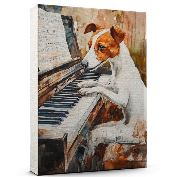 Smooth Fox Terrier Dog Canvas Piano Stretched Canvas Size 8x12 – Funny Smooth Fox Terrier Dog Canvas Wall Decor, Funny Dog Wall Art for Piano Room