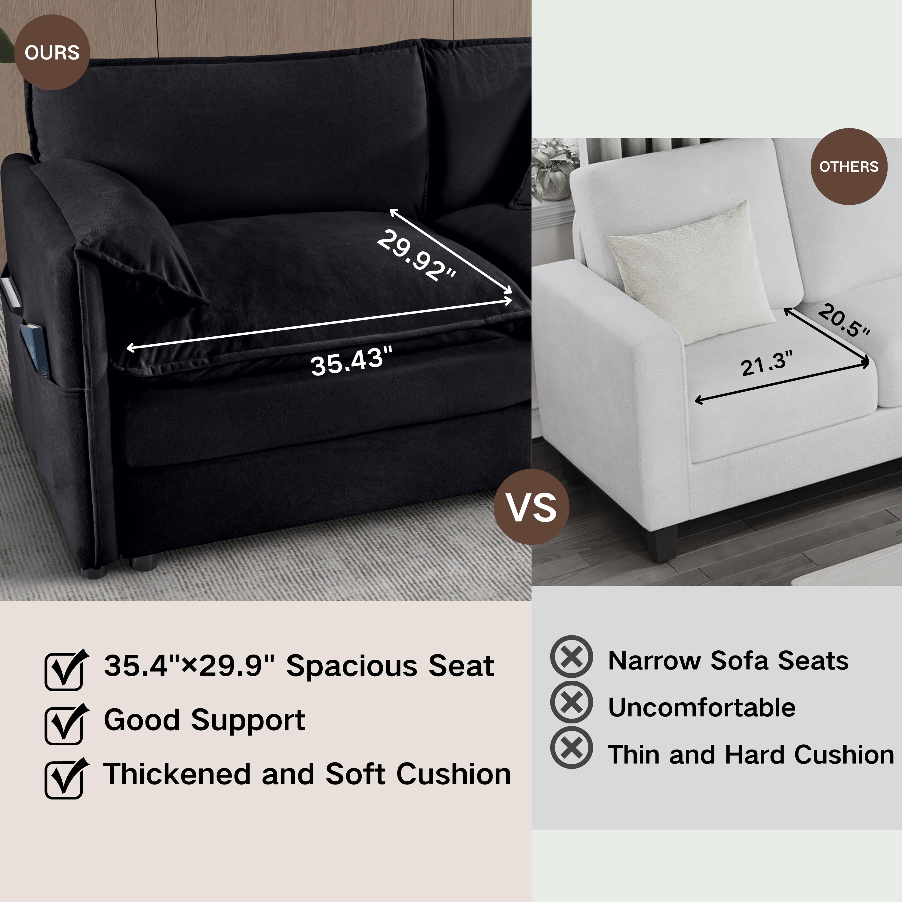 Oversized Chenille Loveseat Sofa, 76” Comfy 2 Seater Couch with Deep Seat, Modular Love Seat Couch for Living Room Bedroom Apartment, Easy Assembly Small Cloud Couch, Black