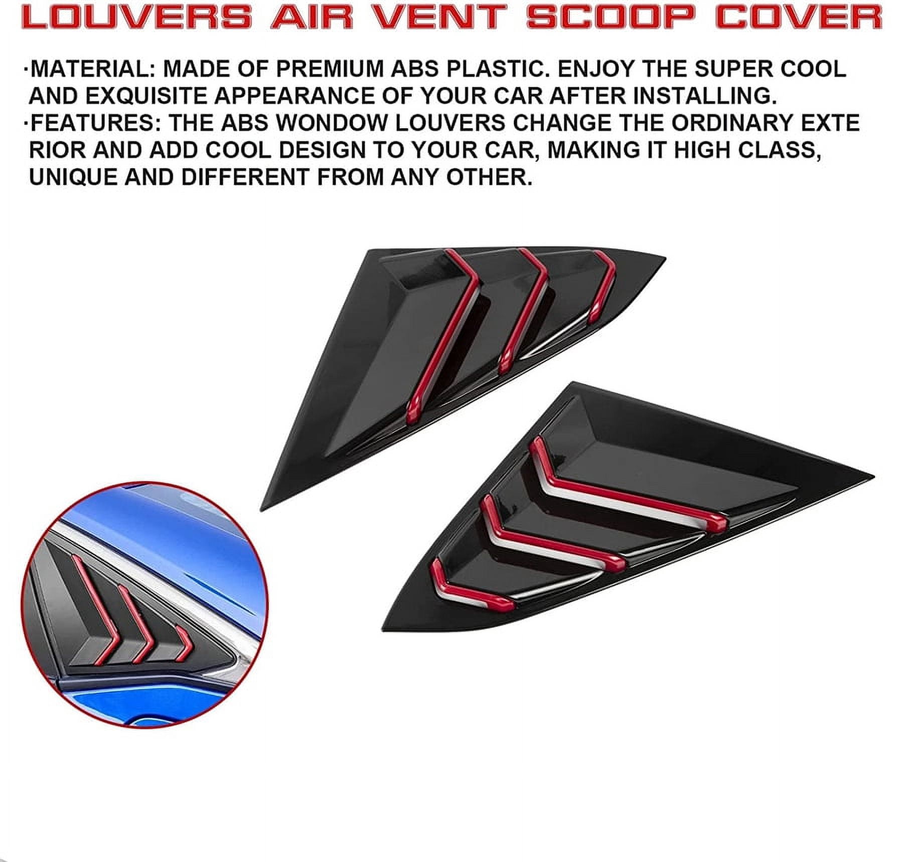 Side Air Vent Window Louver Cover Glossy Black+Red For Honda Civic 2016-21 Sedan
