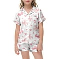 thumbnail image 5 of Pyjama Imprimé Nœud pour Filles Manches Courtes Bouton Haut Shorts Ensemble de Pyjama Maison, 5 of 5