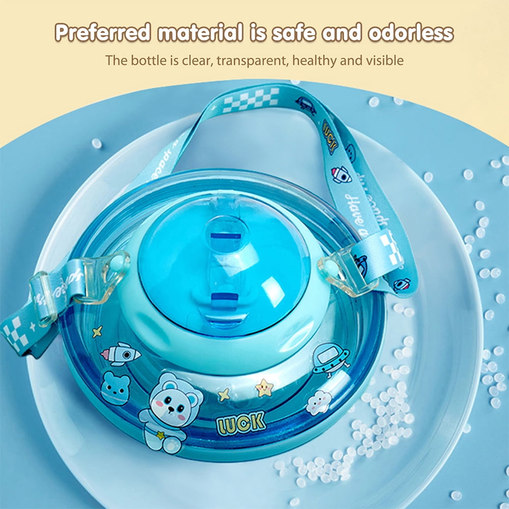 EIMELI 550ML Children Kids Water Bottle with Cute Astronaut Stickers -Creative UFO Shape Drinking Bottle for School Kids Boys Girls, Portable and Leakproof