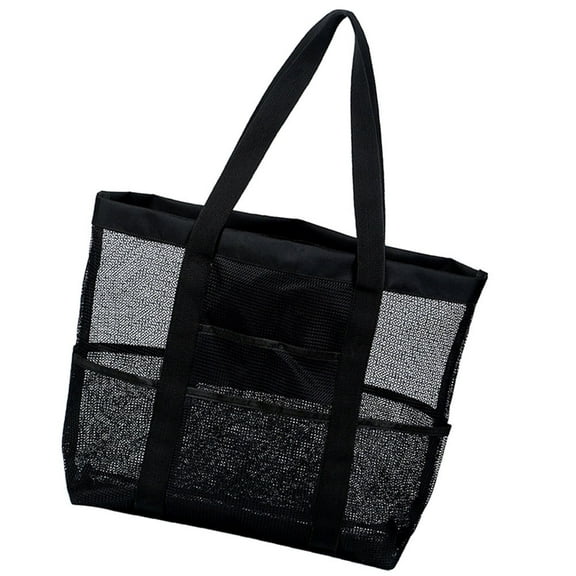 LULULION Handheld Black Beach Tote Bag Mesh Design for Cosmetic and Toiletry Storage