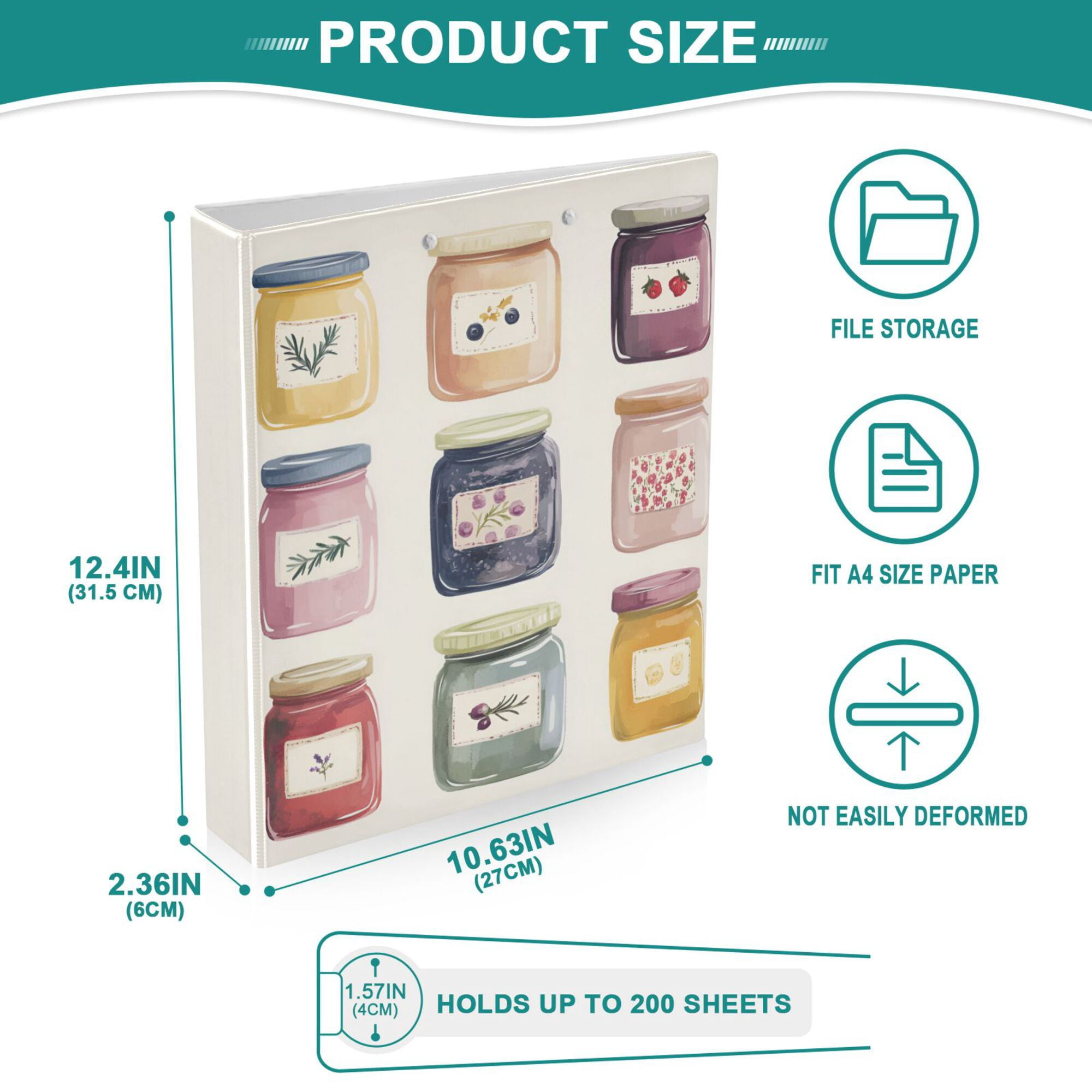FORMRS 3 Ring Binder with Pockets 1.5" D-Rings Clip Board 200 Sheets Capacity, Beige Jam Jars