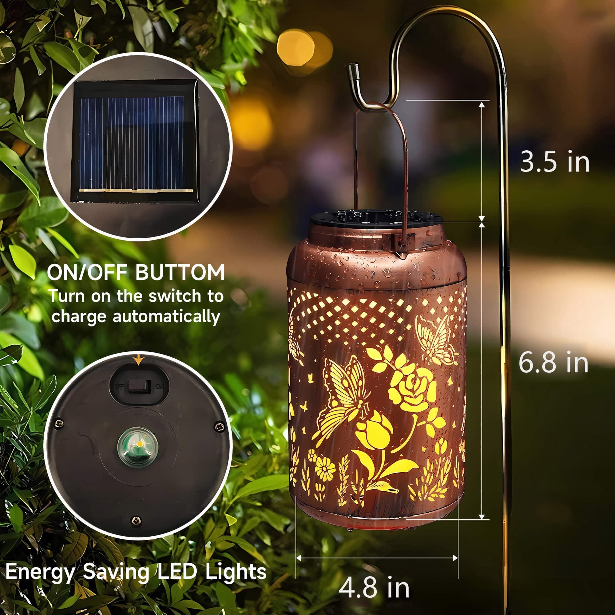 DAYBETTER Hanging Solar Lanterns Outdoor Waterproof,2 pack Butterfly and Rose LED Solar Lights for Garden Backyard Decor Patio Tabletop Porch Outside Decoration Lawn Ornament