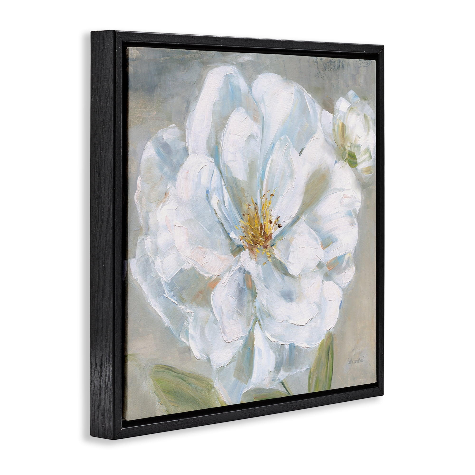 Stupell Industries Curling White Flower Petals Plants & Flowers Painting Black Floater Framed Canvas Art Print Wall Art, 18 x 18