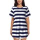 thumbnail image 1 of Fotbe Navy Blue And White Stripes Conjunto de Pijama Estampado para Mujer, 2 Piezas, Ropa de Dormir con Camiseta de Manga Corta y Shorts Suaves-Large, 1 of 6