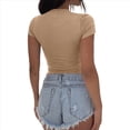 thumbnail image 3 of Camisa Ajustada de Corta para Mujer, Básica, Cuello en V, Ajustada, Caqui, Talla XL, 3 of 8