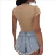 thumbnail image 3 of Camisa Ajustada de Corta para Mujer, Básica, con Cuello en V, Ajustada, Color Caqui, Talla M, 3 of 8