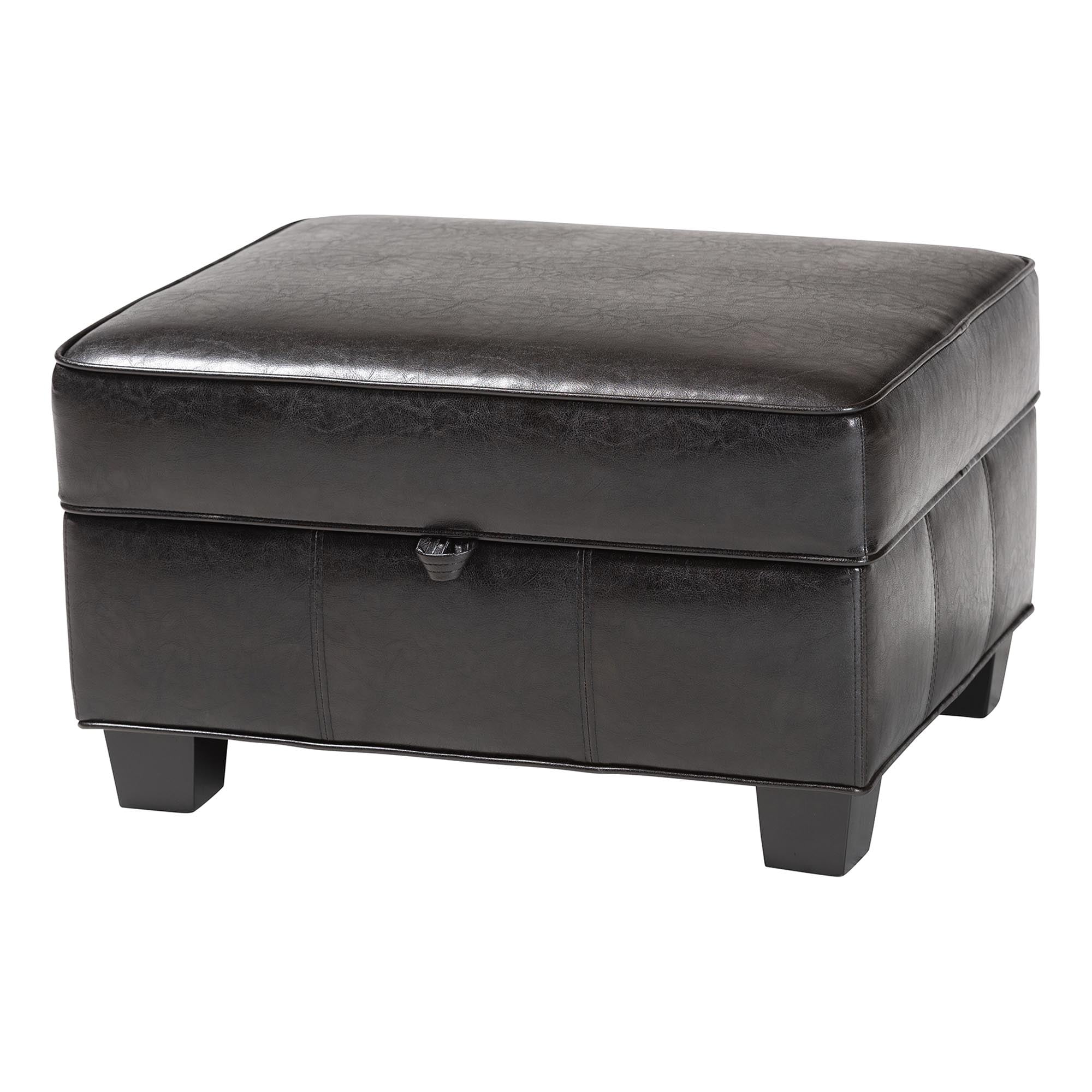 Baxton Studio Agustus Brown Leather Storage Ottoman