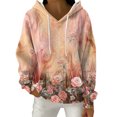 thumbnail image 2 of Women's Fashion Casual Floral Print Pullover Long-Sleeve Hooded Sweatshirt, Beautiful Fall Winter Top with Soft Material and Elegant Design for Seasonal Wear,Orange,L, 2 of 6
