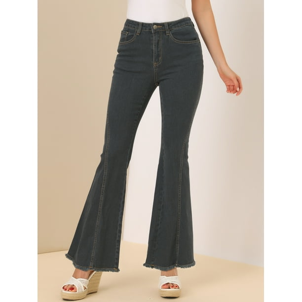 Allegra K Women's Vintage Long Pants Classic High Waist Denim Bell Bottoms  Jeans