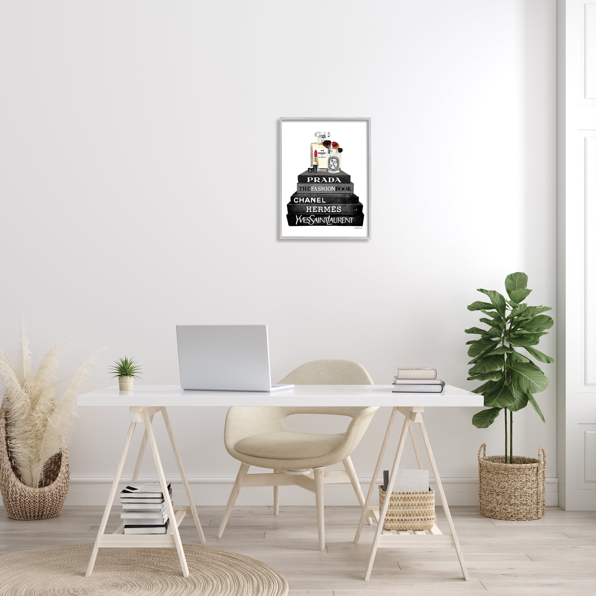 Stupell Industries Fashion Designer Makeup Bookstack Black And White Watercolor , 16 x 20,Design by Amanda Greenwood