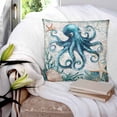 thumbnail image 4 of Nautical Octopus Throw Pillow Covers, Soft Pillowcases with Invisible Zipper, Coastal Vintage Coral Starfish Ocean Decorative Square Pillow Cushion Covers for Living Room Couch Sofa Bed 20x20 Inches, 4 of 8