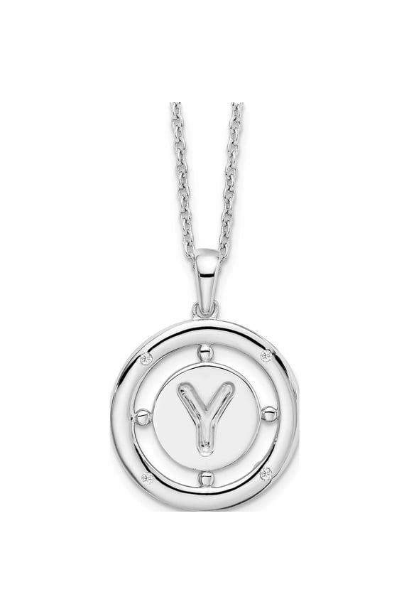 Sterling Silver Rh Plated White Ice Diamond Initial Y Necklace (20 X 19) Made In India -Jewelry By Sweet Pea