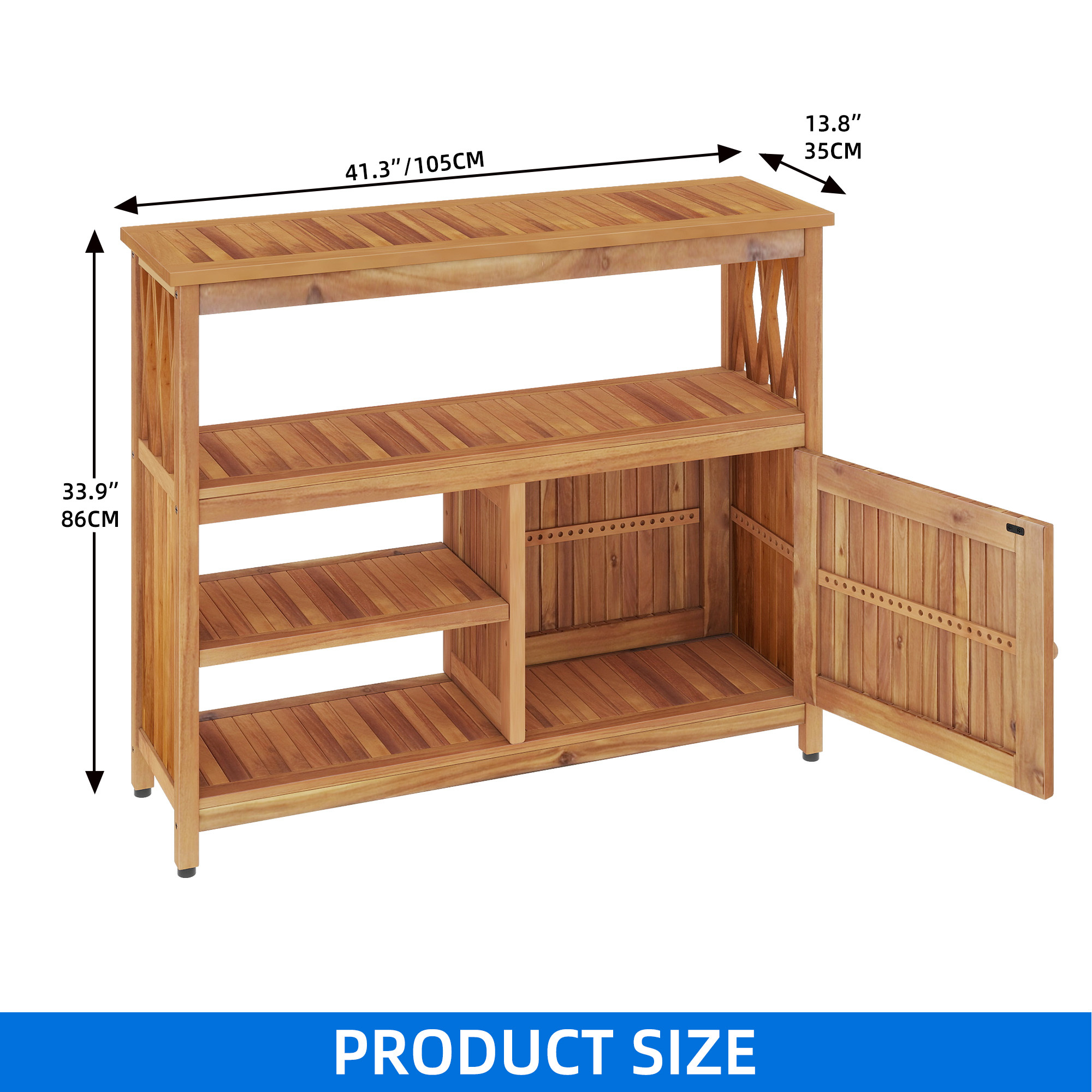 Uforic Patio Buffet Sideboard Cabinet with Doors & Shelves, 4-Tier Wood Storage Cabinet for Outdoor & Indoor, Natural