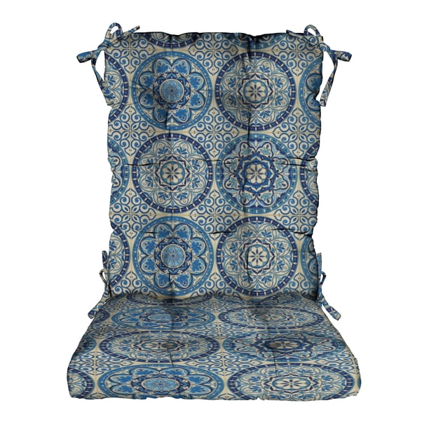RSH Décor Indoor Outdoor Tufted Rocker Rocking Chair Pad Cushions, Large, Blue Wheel Indigo