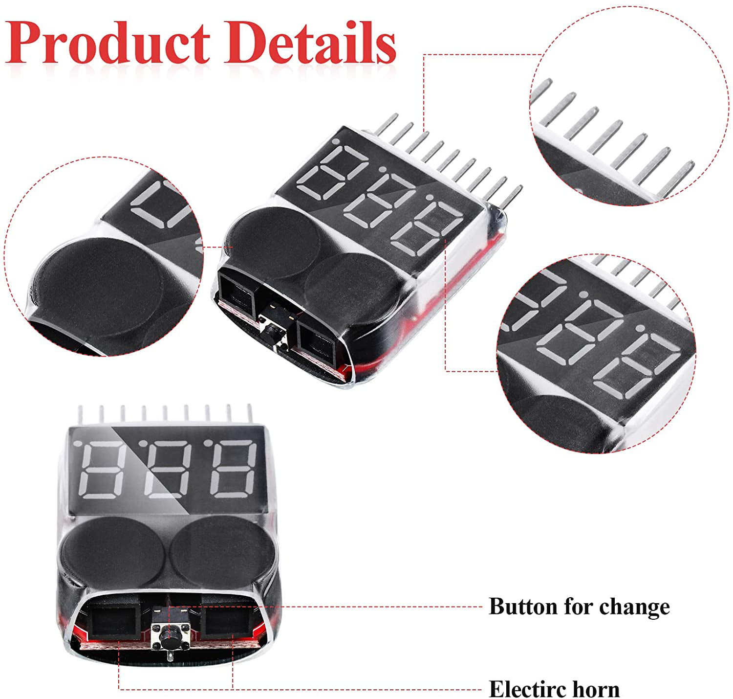 Pro 1-8S Lipo/Li-ion Battery Voltage 2IN1 Tester Low Voltage Buzzer Alarm Neu 