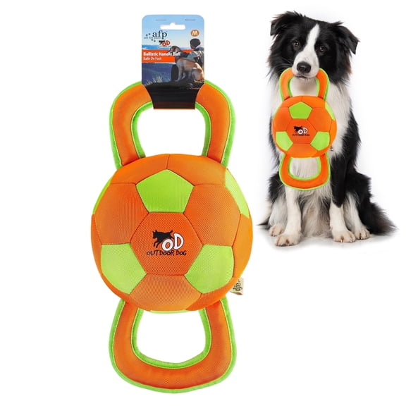 All For Paws 2-in-1 Upgraded Dog Handle Ball Toy, Durable Fetch & Tug-o-War Plush Toy for Medium & Large Dogs,Large,Orange