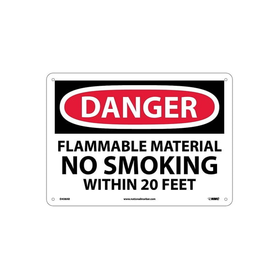National Marker Danger Signs; Flammable Material No Smoking Within. 10X14 .040 Aluminum D438AB