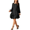 thumbnail image 4 of Vestidos de Otoño para Mujeres INSPIRE CHIC con Cuello Redondo, Manga Larga, Cintura Ajustable, Volantes, Mini Vestido Skater XL Negro, 4 of 5