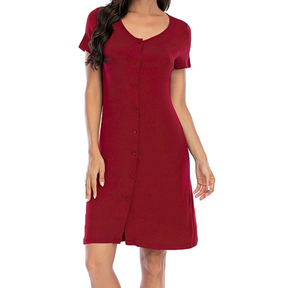 MYAOYI Women's Business Casual Office Work Dress V Neck Short Sleeve Button Down Slim Fit Knee Length Stretchy Daily Wear Dress