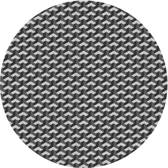 Ahgly Company Machine Washable Indoor Round Transitional Dark Gray Black Area Rugs, 3' Round