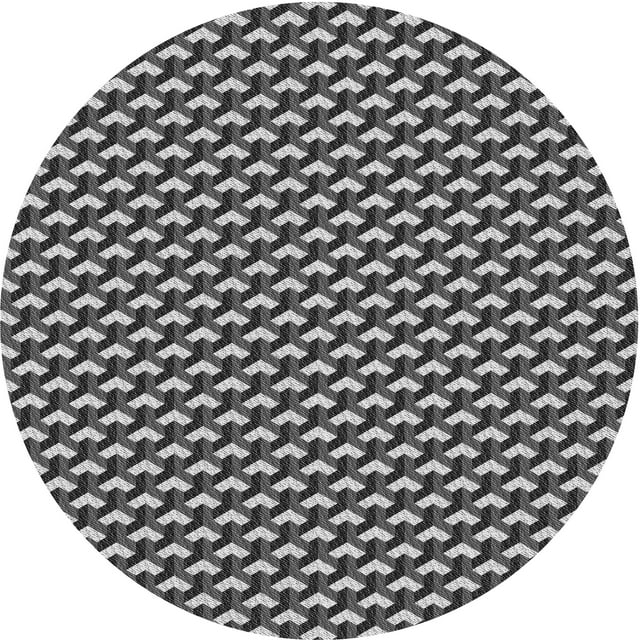 Ahgly Company Tapis Rond Lavable en Machine Intérieur Transitionnel Gris Foncé Noir, 3 Pieds Rond