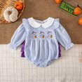 thumbnail image 2 of Staki Newborn Baby Girl Smocked Halloween Outfit Infant Plaid Bubble Romper Embroidery Fall Clothes 0-24M(Light Blue,0-3 Months), 2 of 5