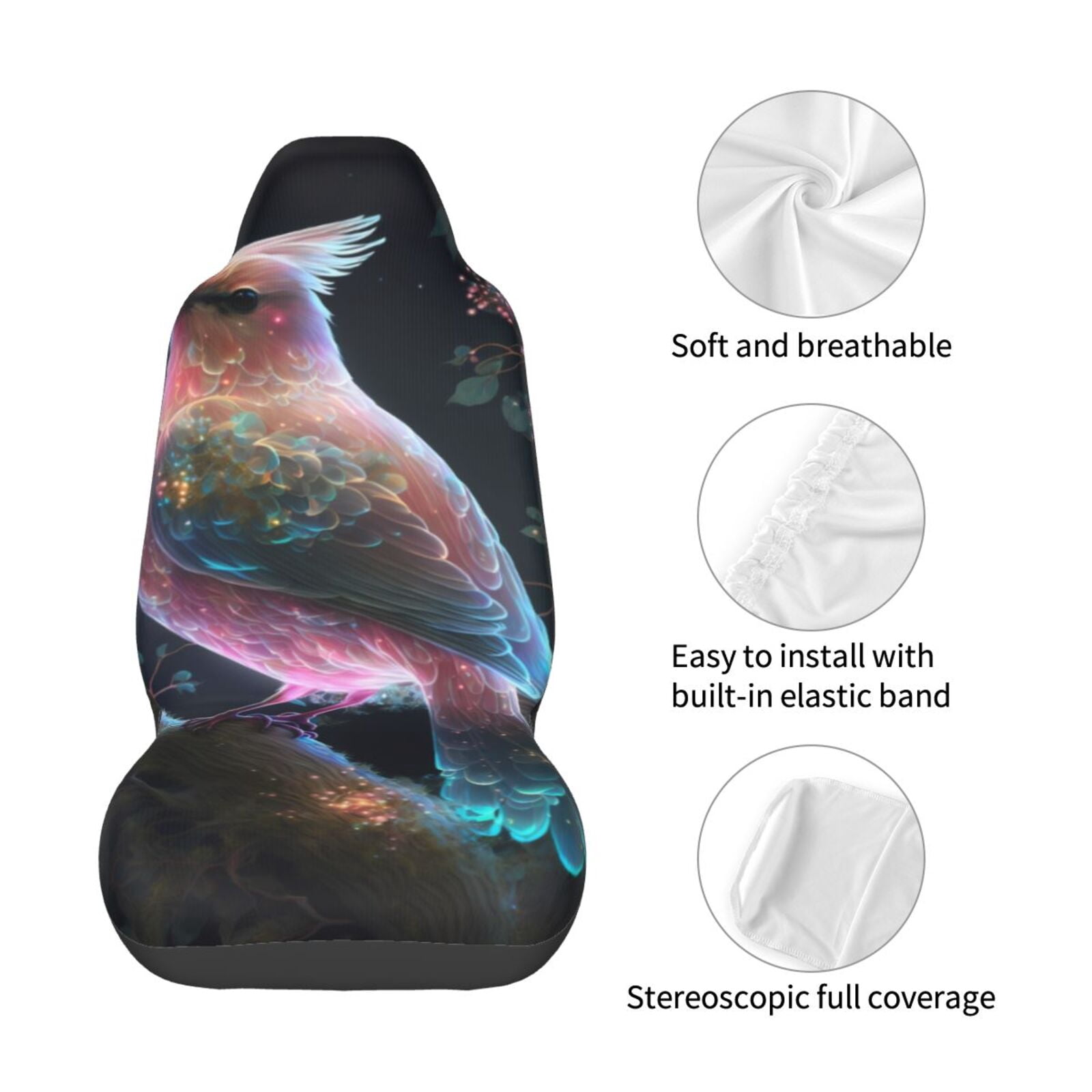 Naloa Bird 3 Car Seat Covers Universal Front Seat Coves for Car Accessories ,Padded Car Covers for Automotive, SUV, Truck, and Van